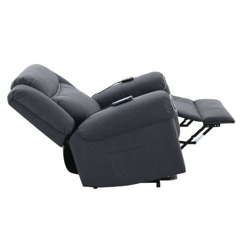 Domana Dark Blue Polished Microfiber Power Nirion Recliner with Lift, Heating& Massage Chair FredCo