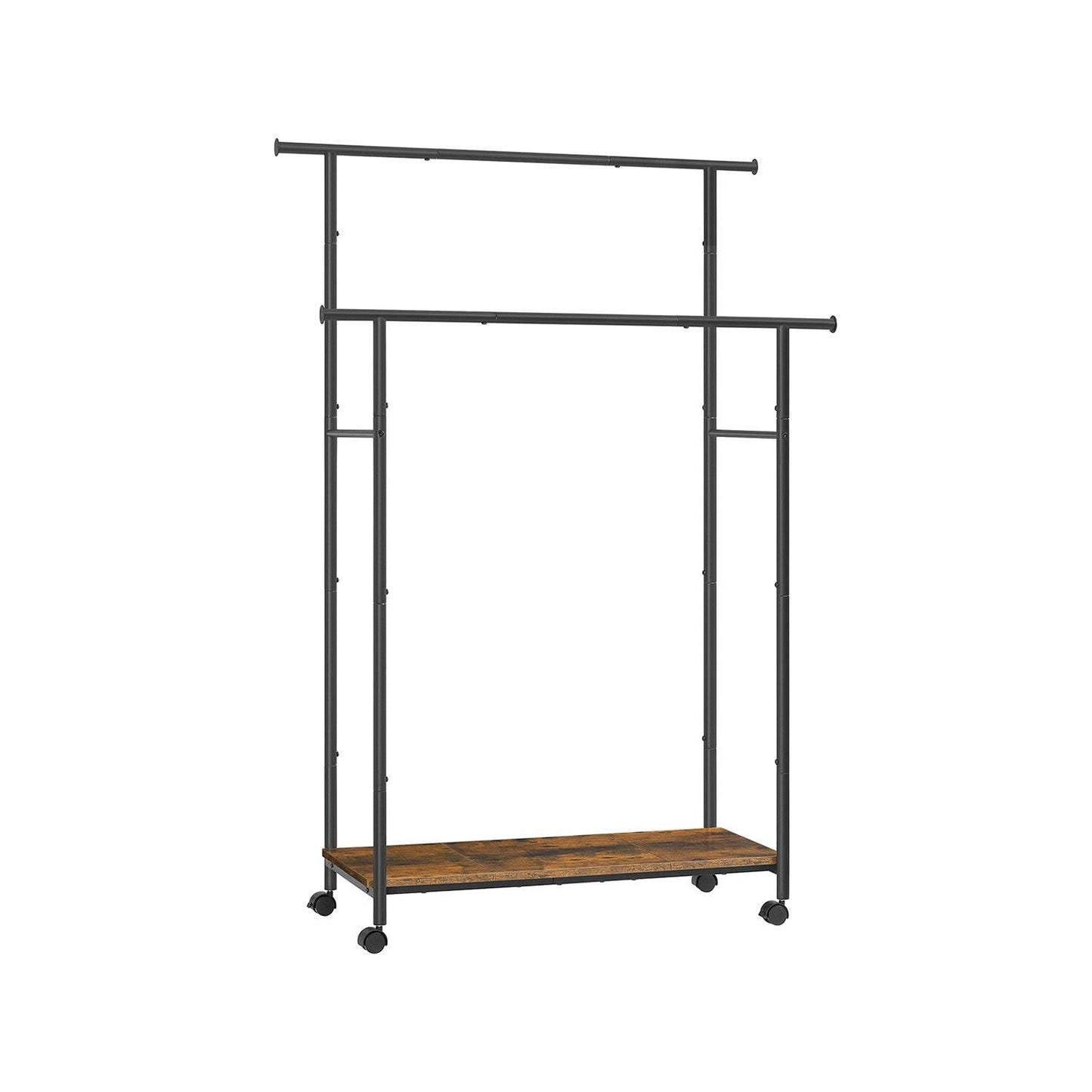 Double-Rod Clothes Rack with Wheels Rustic Brown and Ink Black FredCo