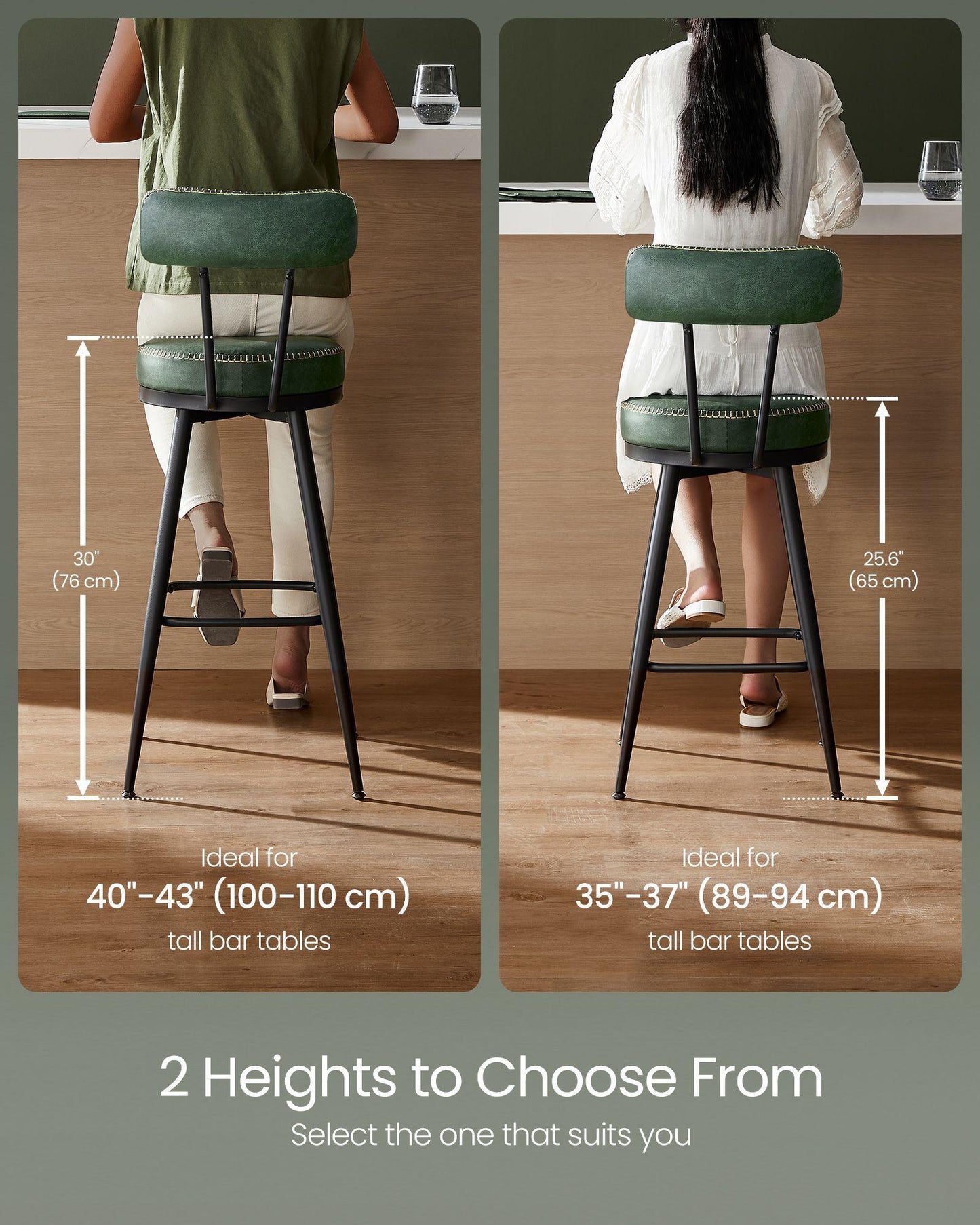 EKHO Collection - 40.5" Tall Swivel Bar Stools with Backs, Forest Green FredCo