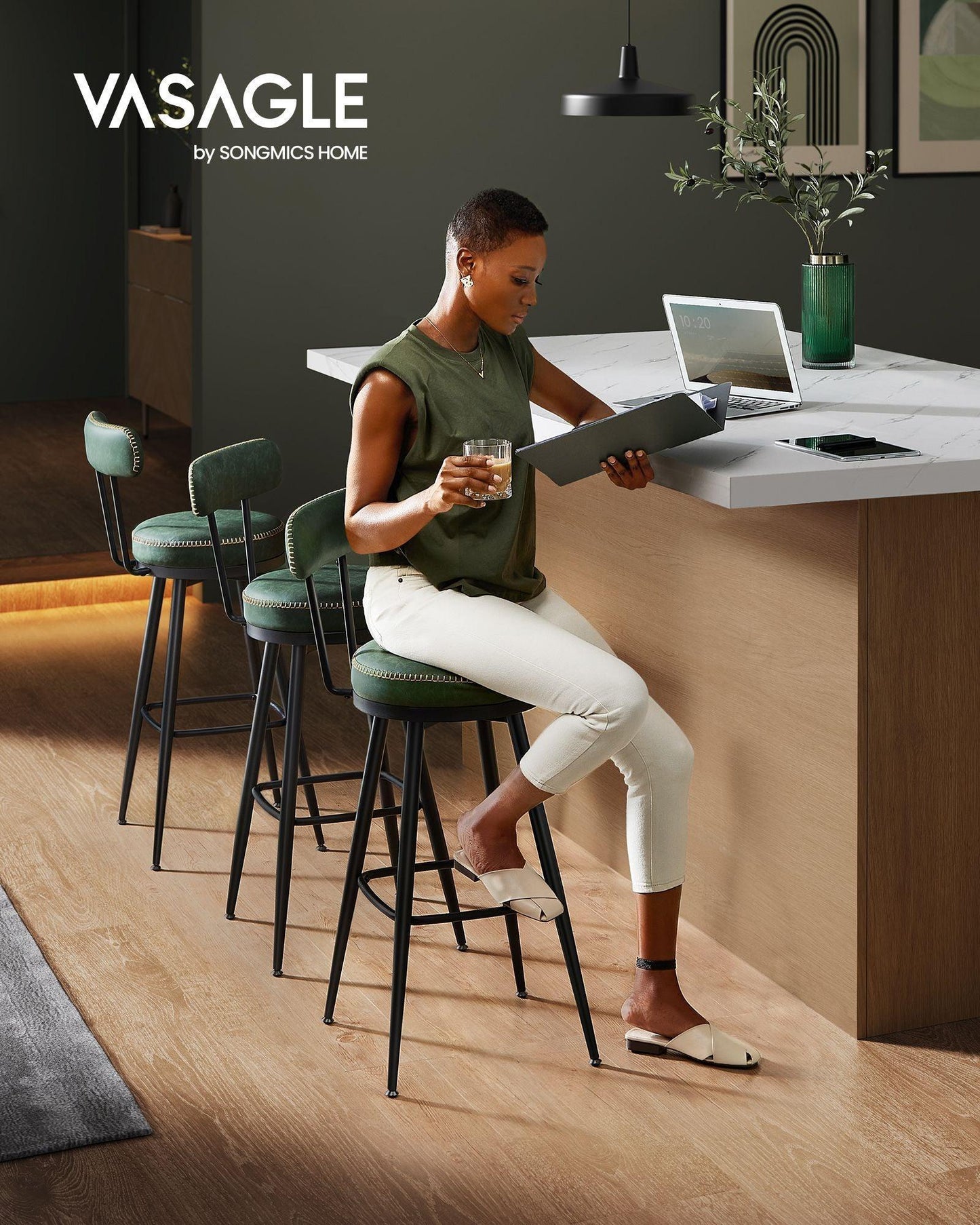 EKHO Collection - 40.5" Tall Swivel Bar Stools with Backs, Forest Green FredCo
