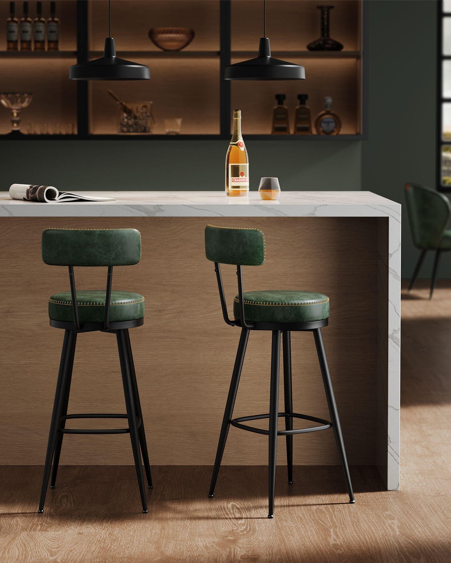 EKHO Collection - 40.5" Tall Swivel Bar Stools with Backs, Forest Green FredCo