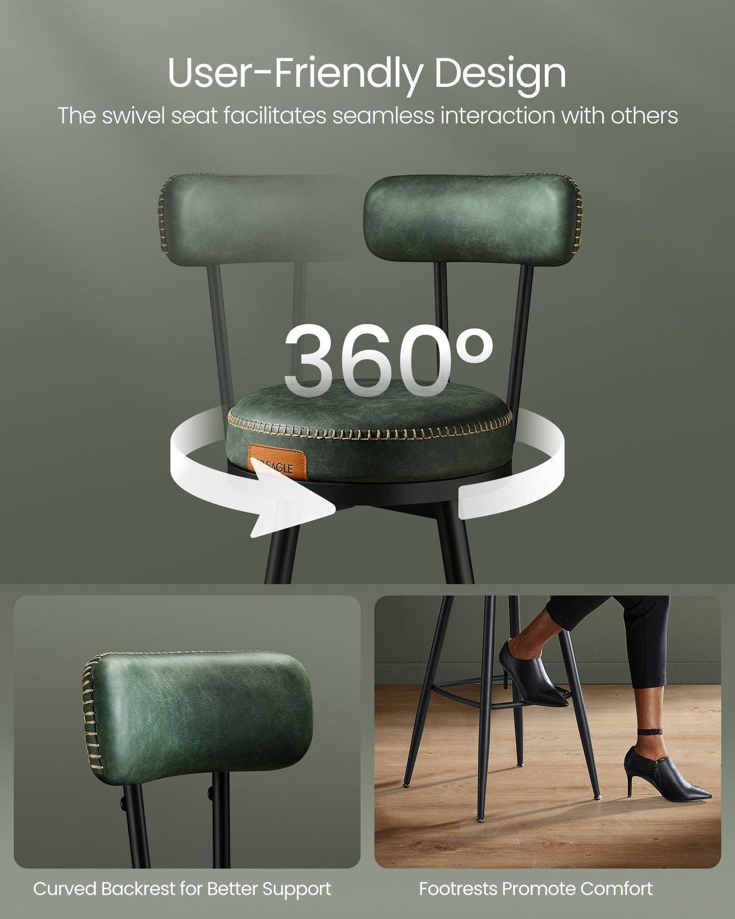 EKHO Collection - 40.5" Tall Swivel Bar Stools with Backs, Forest Green FredCo