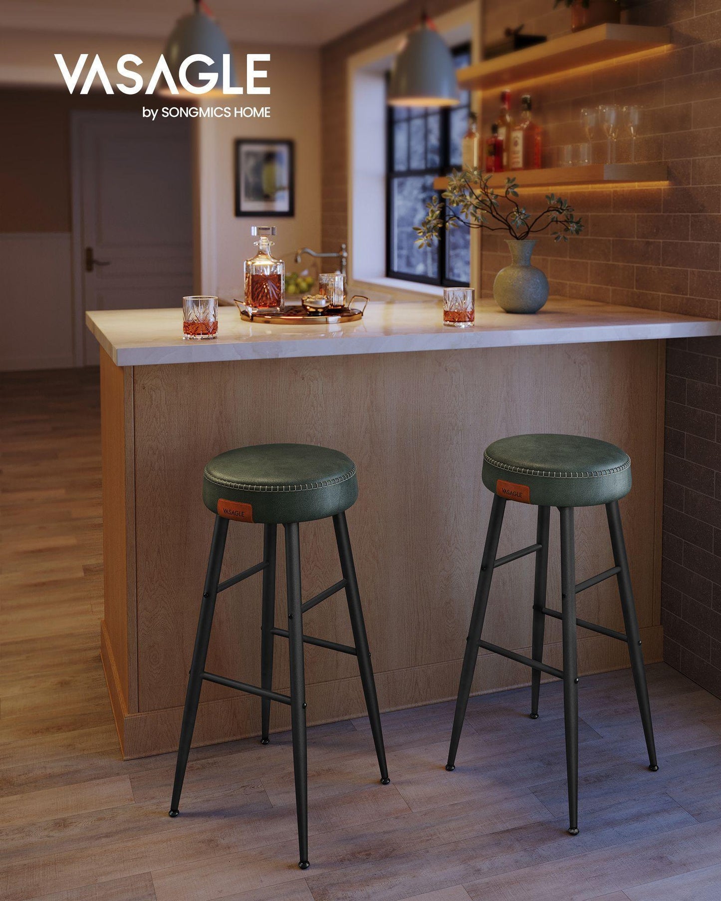 EKHO Collection - Bar Stools Set of 2, Forest Green FredCo