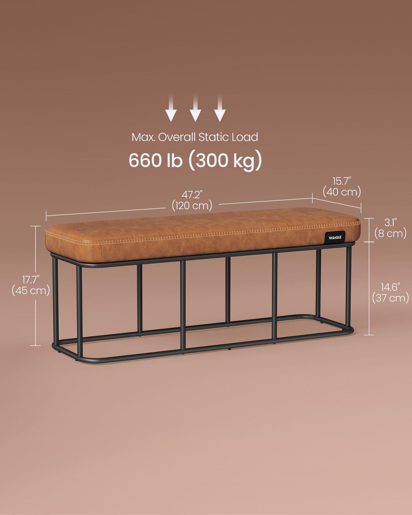 EKHO Collection - Bench for Entryway Bedroom, Caramel Brown FredCo