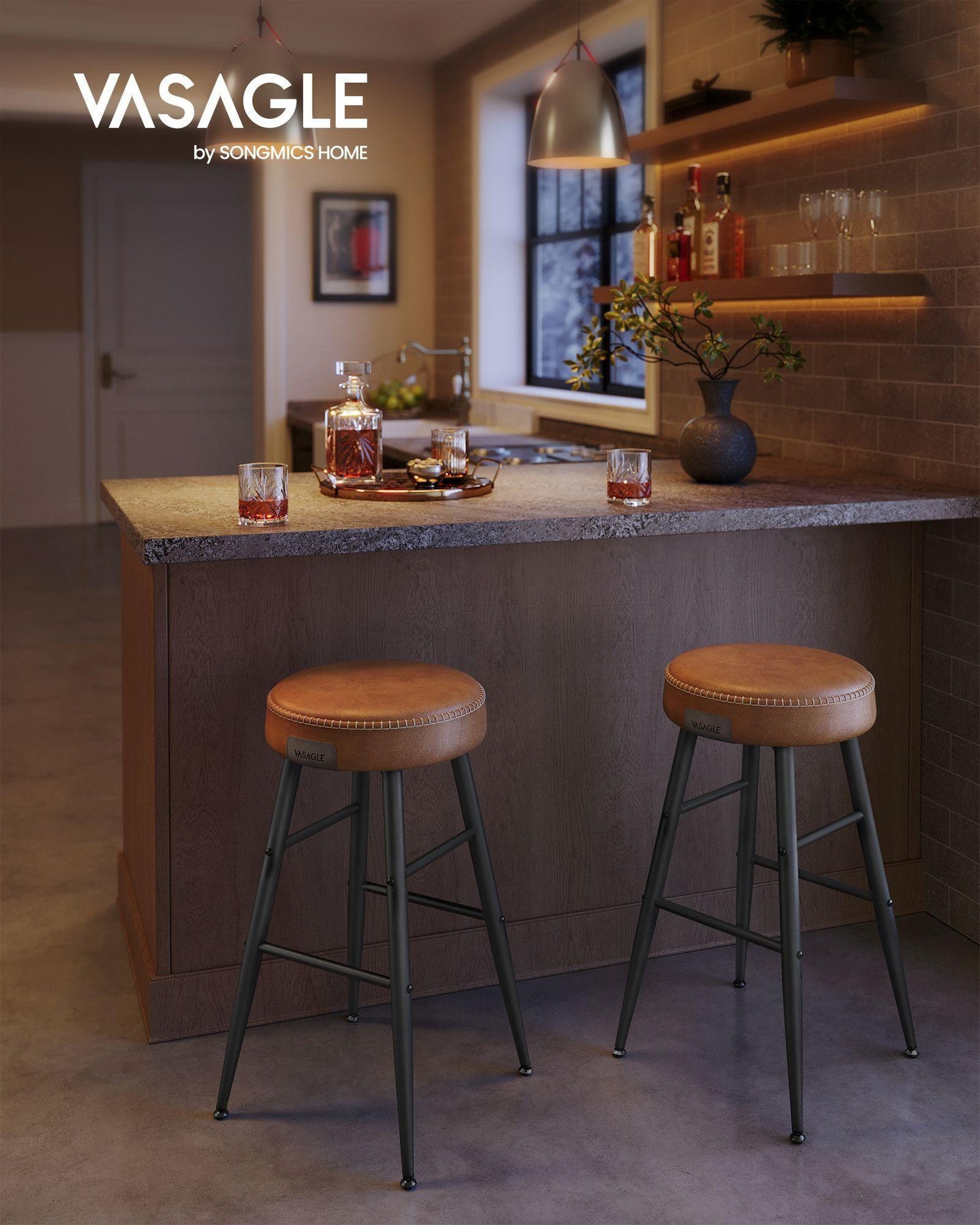 EKHO Collection - Counter Stools Set of 2, Camarel Brown FredCo