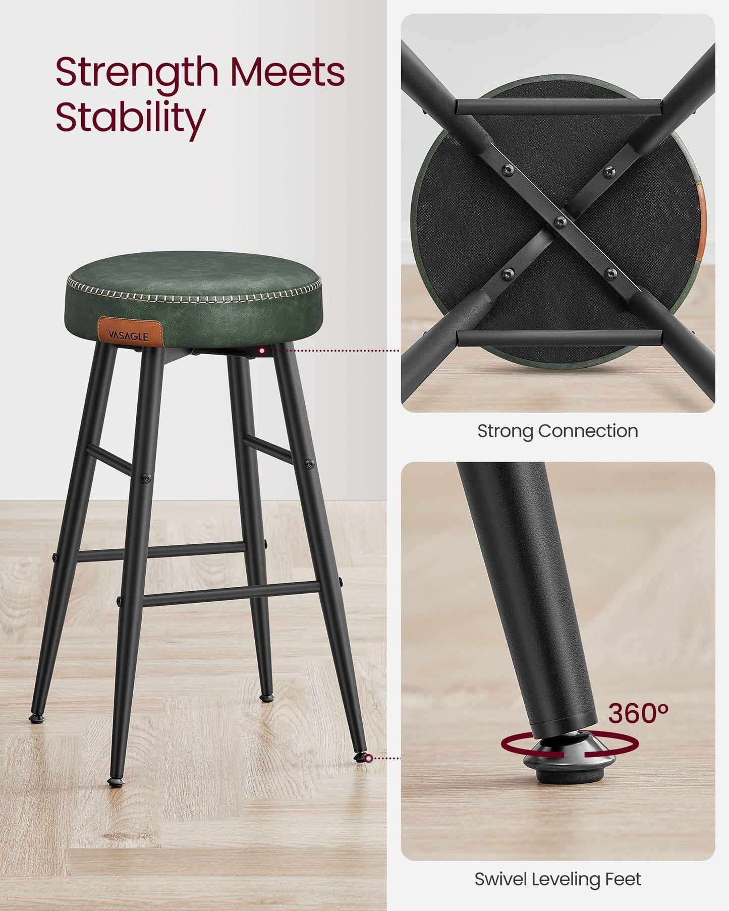 EKHO Collection - Counter Stools Set of 2, Forest Green 24.8” FredCo