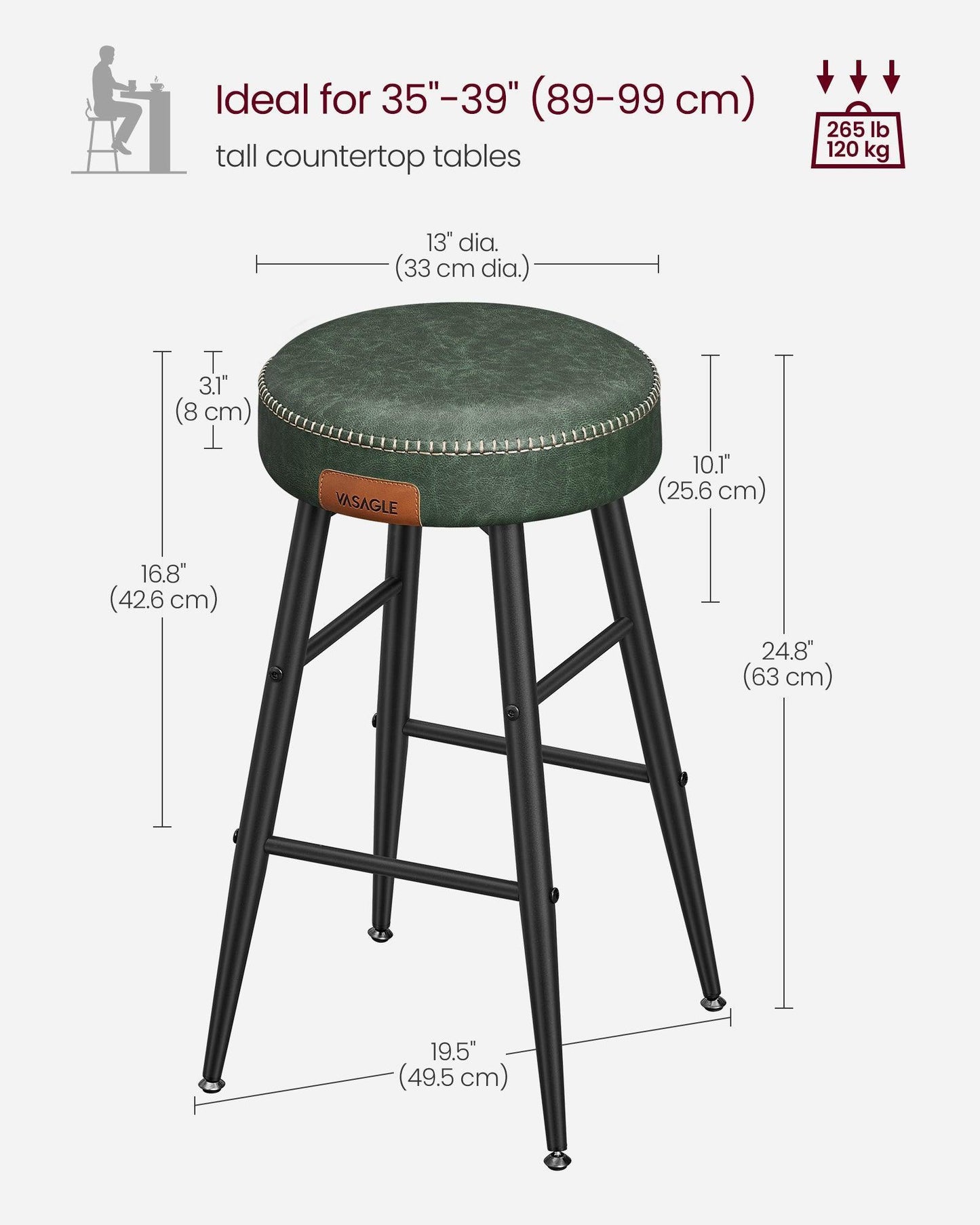 EKHO Collection - Counter Stools Set of 2, Forest Green 24.8” FredCo