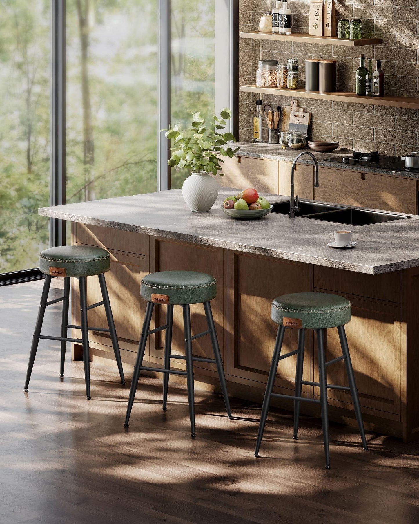 EKHO Collection - Counter Stools Set of 2, Forest Green 24.8” FredCo