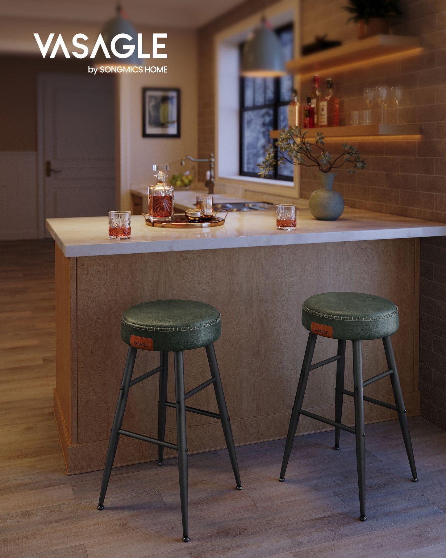 EKHO Collection - Counter Stools Set of 2, Forest Green 24.8” FredCo