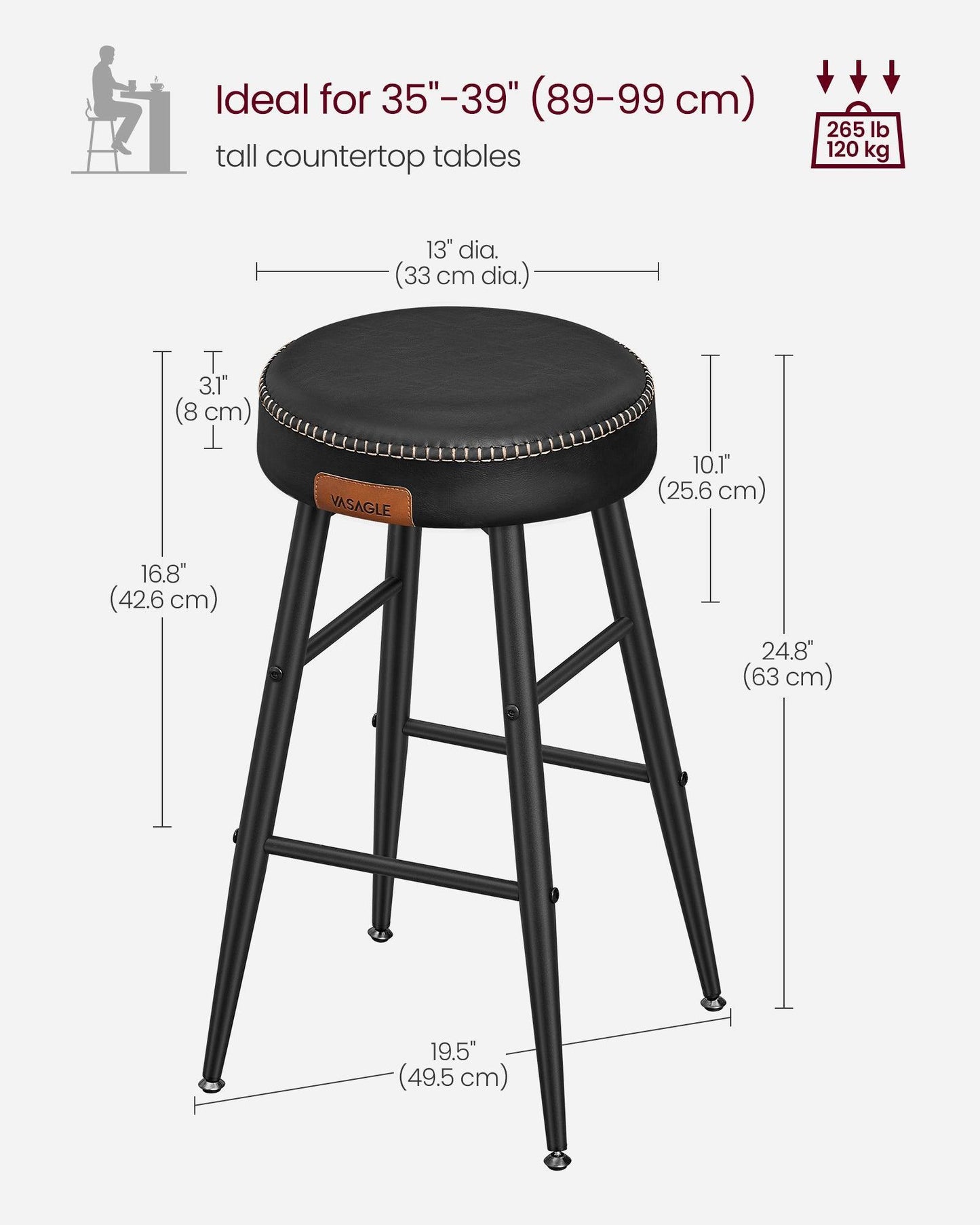 EKHO Collection - Counter Stools Set of 2, Ink Black FredCo