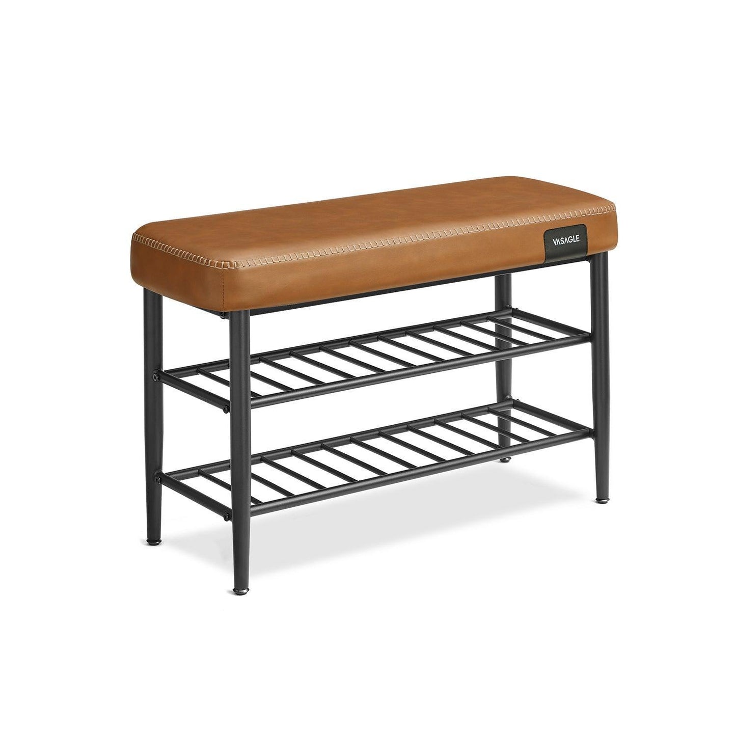 EKHO Collection - Shoe Bench with Metal Shelves, Caramel Brown FredCo