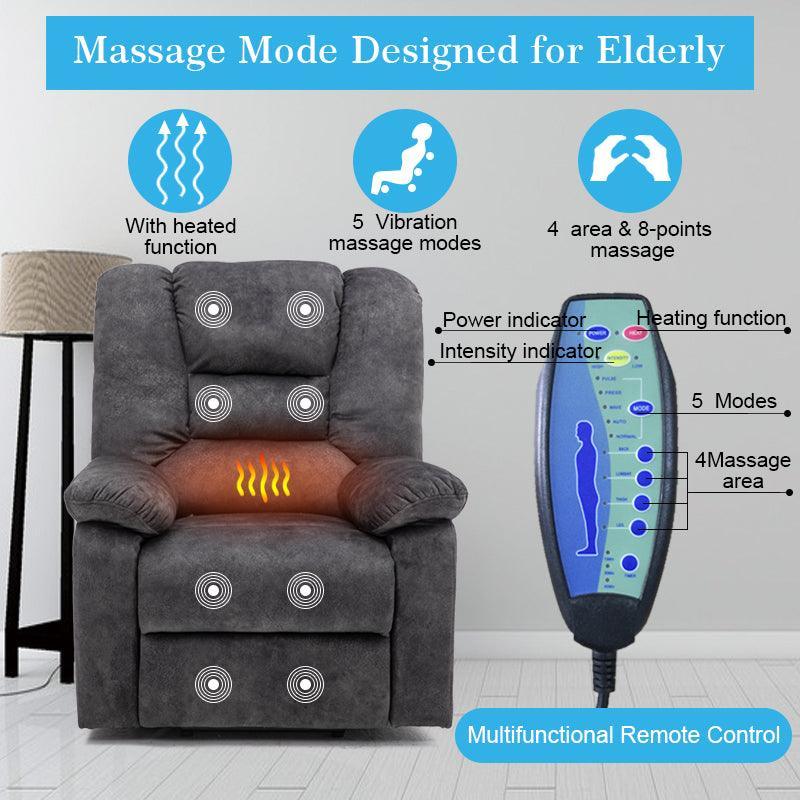 Electric Power Lift Recliner with Massage, Heating Functions, and Remote Control, Gray FredCo
