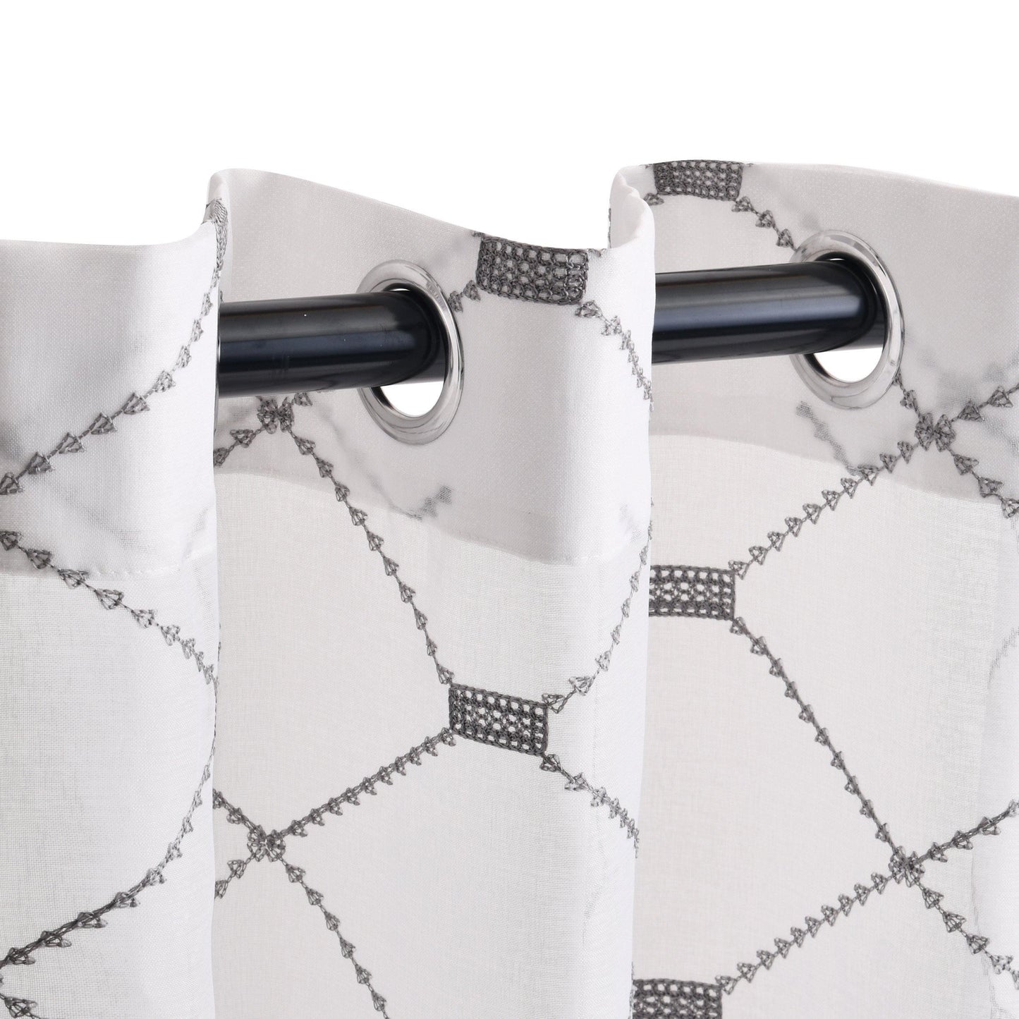 Elegant Diamond Embroidered Sheer Grommet 2-Piece Curtain Panel Set FredCo