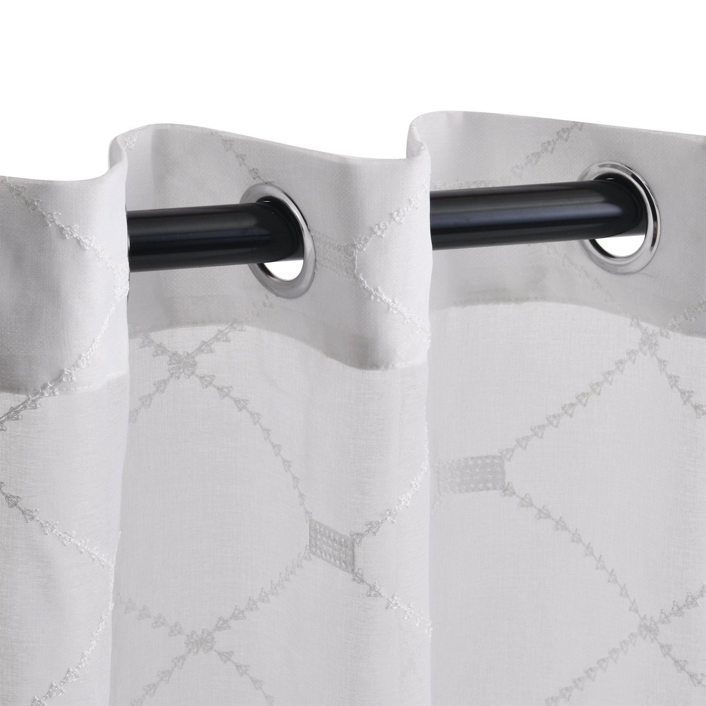 Elegant Diamond Embroidered Sheer Grommet 2-Piece Curtain Panel Set FredCo