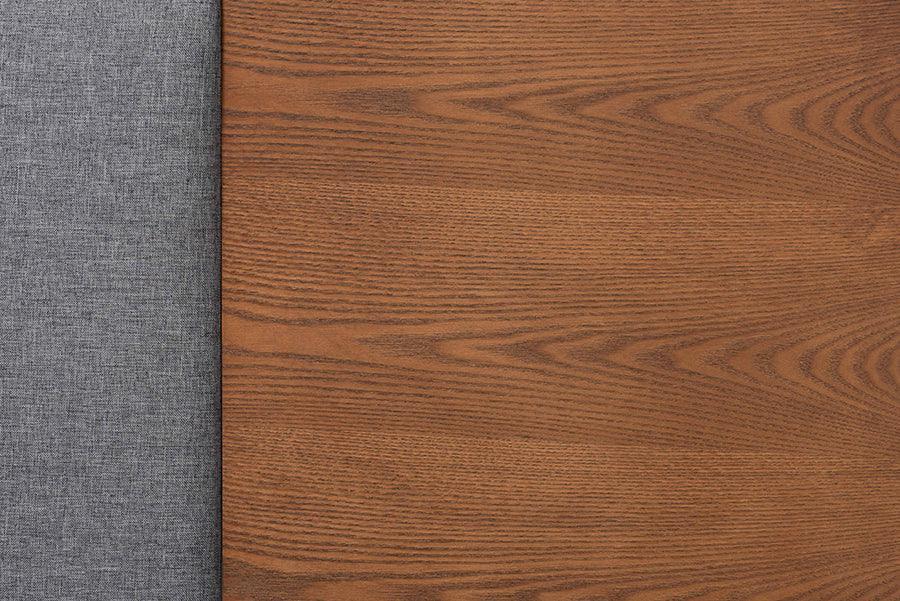 Eliana Mid-Century Modern Transitional Grey Fabric and Ash Walnut Finished Wood King Size Platform Storage Bed with Built-In Nightstands FredCo