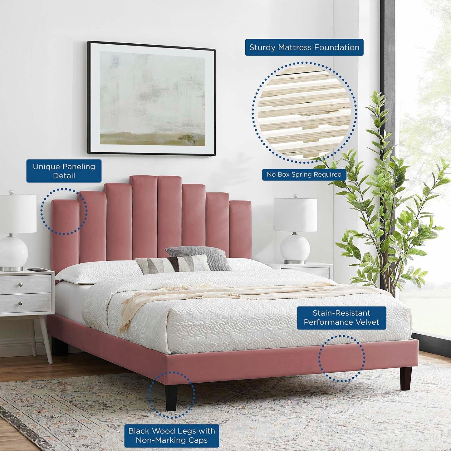Elise Twin Performance Velvet Platform Bed, MOD-6876 FredCo