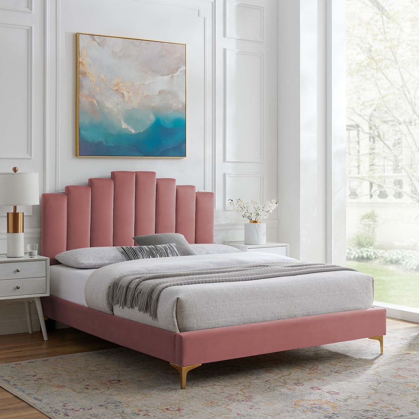 Elise Twin Performance Velvet Platform Bed, MOD-6879 FredCo