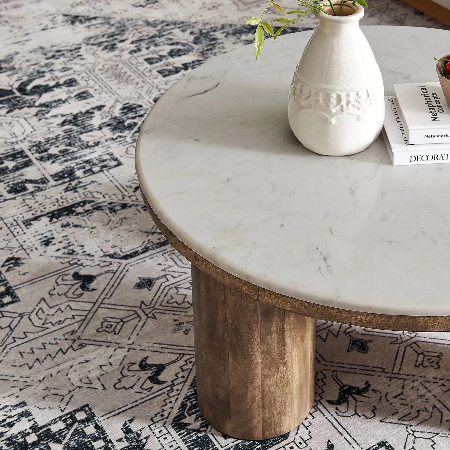 Ellison 33" Round Wood Coffee Table With Marble Top by Modway EEI-7146 FredCo