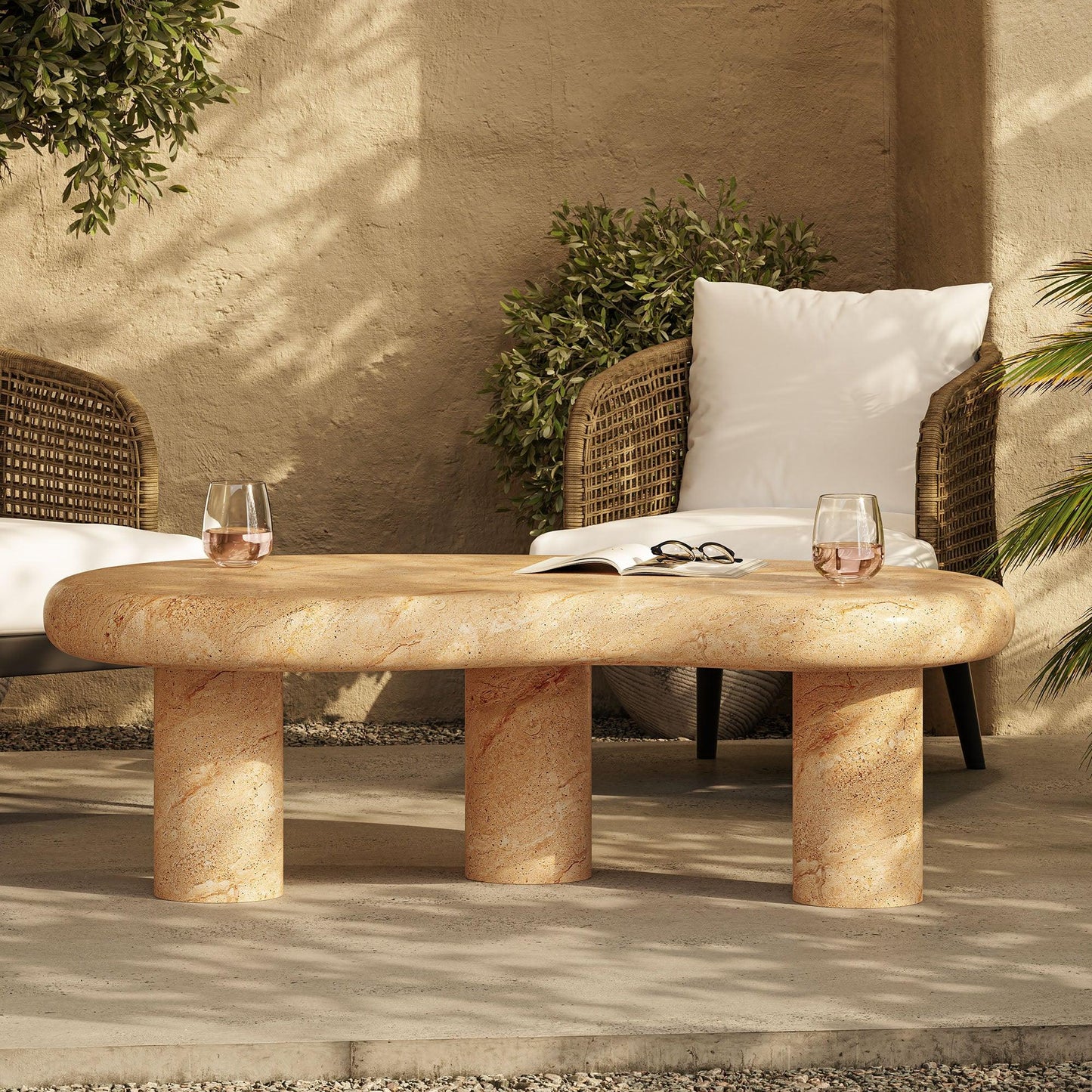 Elowen Indoor - Outdoor Patio Textured Faux Travertine Coffee Table by Modway FredCo