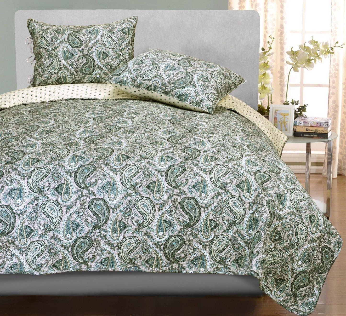Embossed Morrocan Paisley 100% Long-Staple Cotton Quilt Set, 2 Colors FredCo
