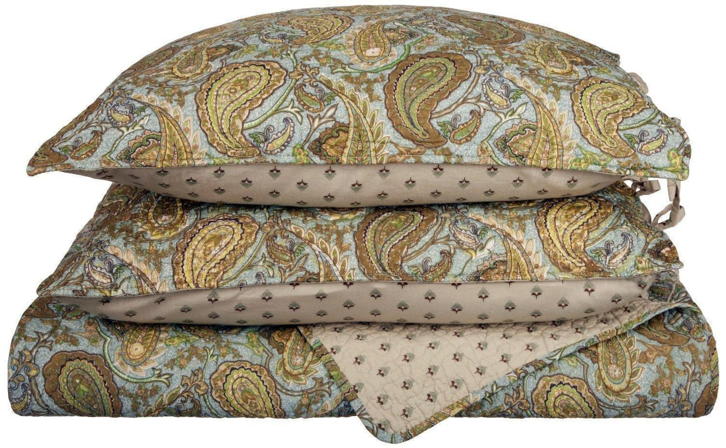 Embossed Morrocan Paisley 100% Long-Staple Cotton Quilt Set, 2 Colors FredCo