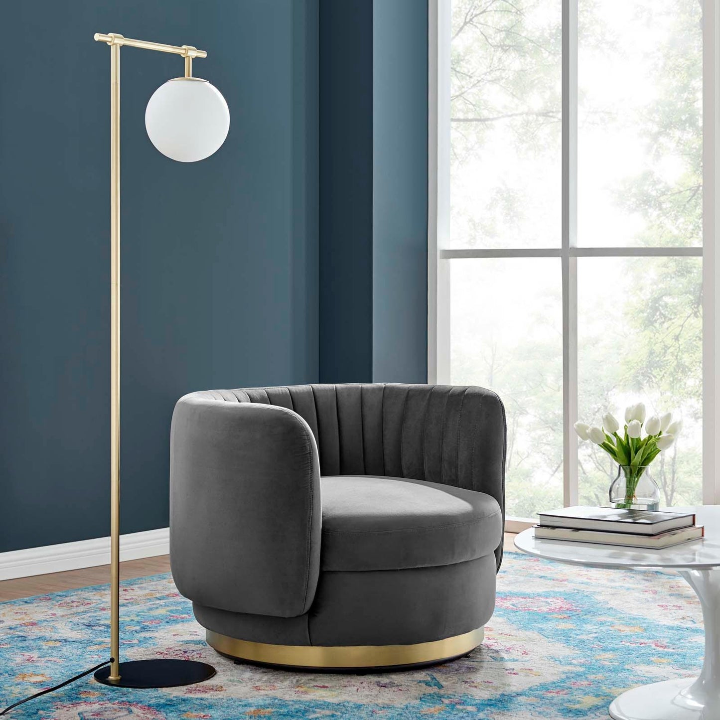 Embrace Tufted Performance Velvet Swivel Chair, EEI-4997 FredCo