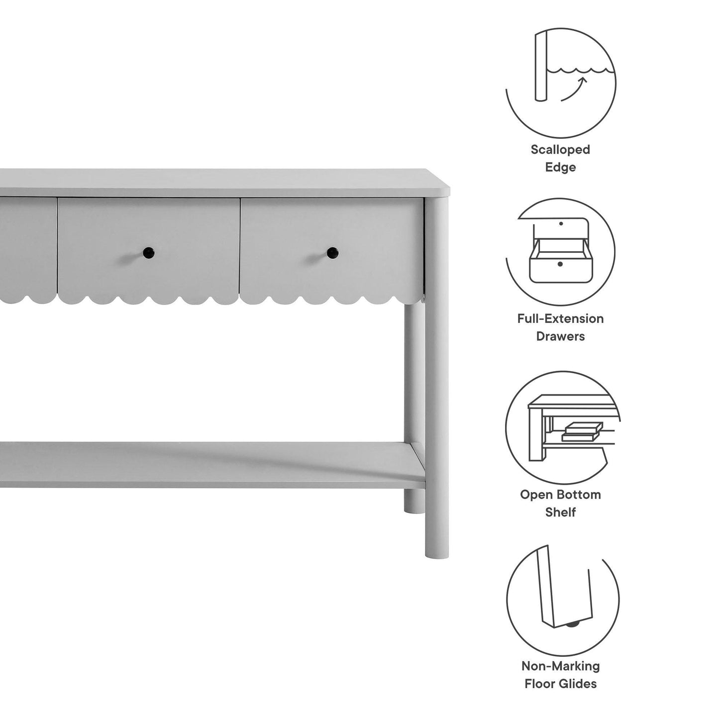 Emmeline 3-Drawer Scalloped Console Table by Modway FredCo