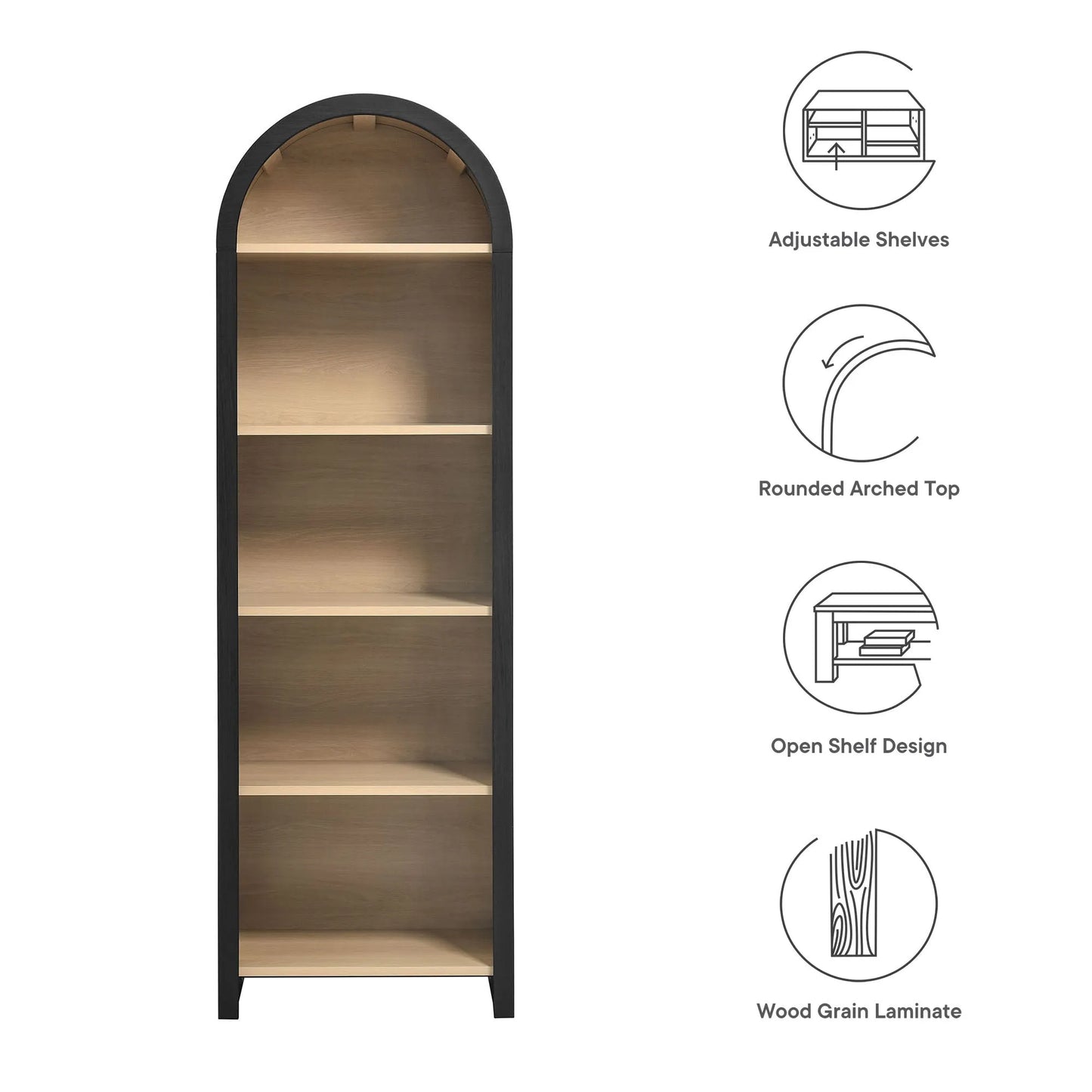 Evie Arched Narrow Bookcase Display Cabinet by Modway EEI-7201 FredCo