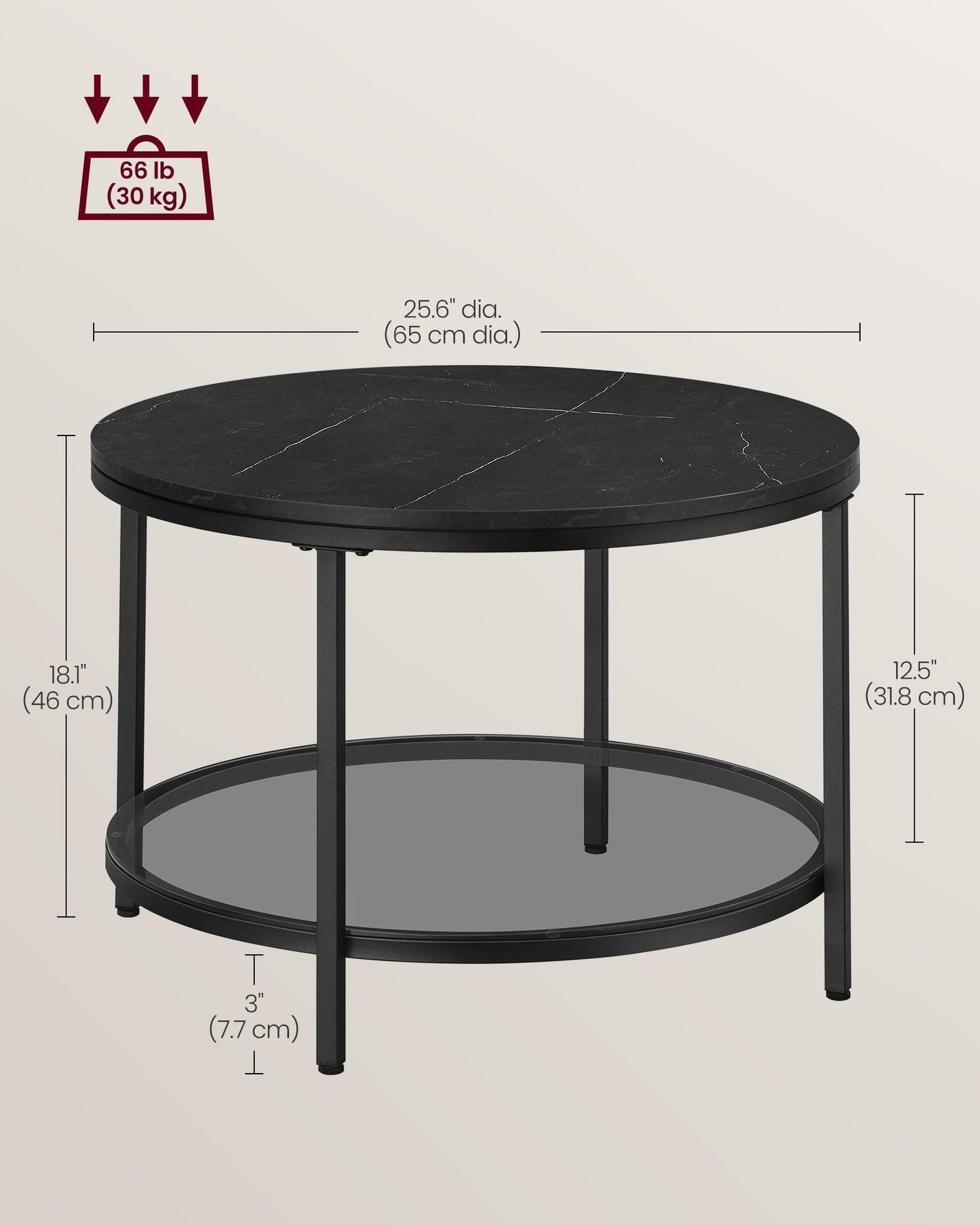 Faux Marble Round Coffee Table Marble Black and Ink Black FredCo
