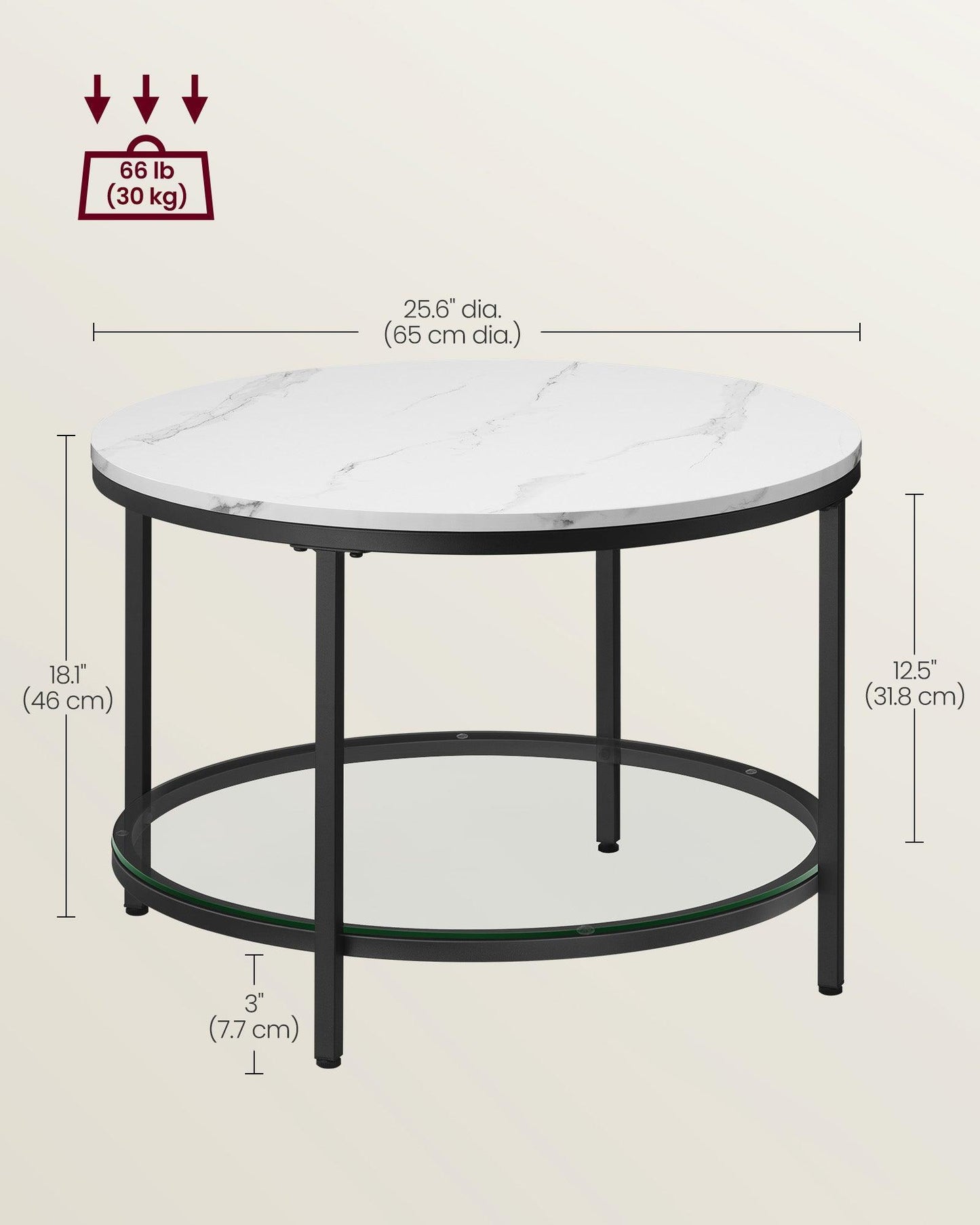 Faux Marble Round Coffee Table Marble White and Ink Black FredCo