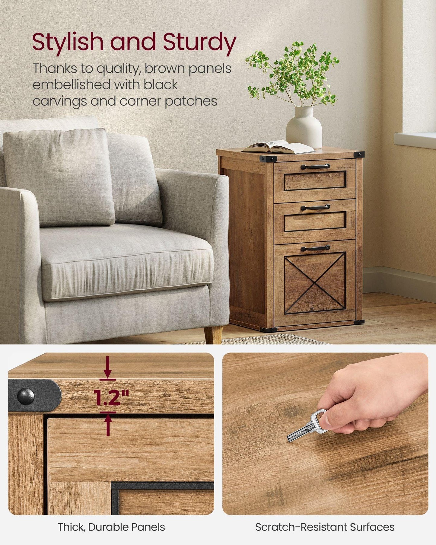 File Cabinet with 3 Drawers Honey Brown FredCo