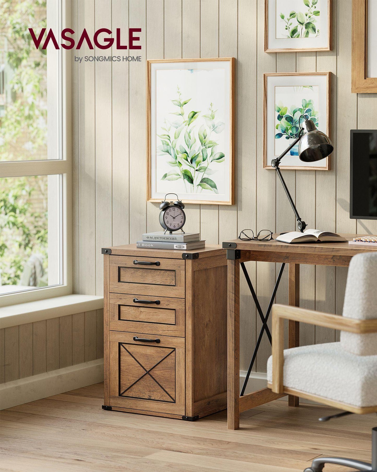 File Cabinet with 3 Drawers Honey Brown FredCo