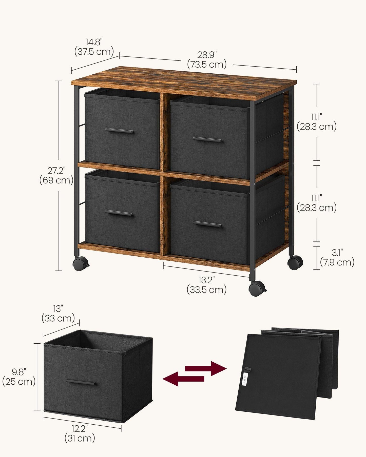 File Cabinet with 4 Drawers Rustic Brown and Ink Black FredCo