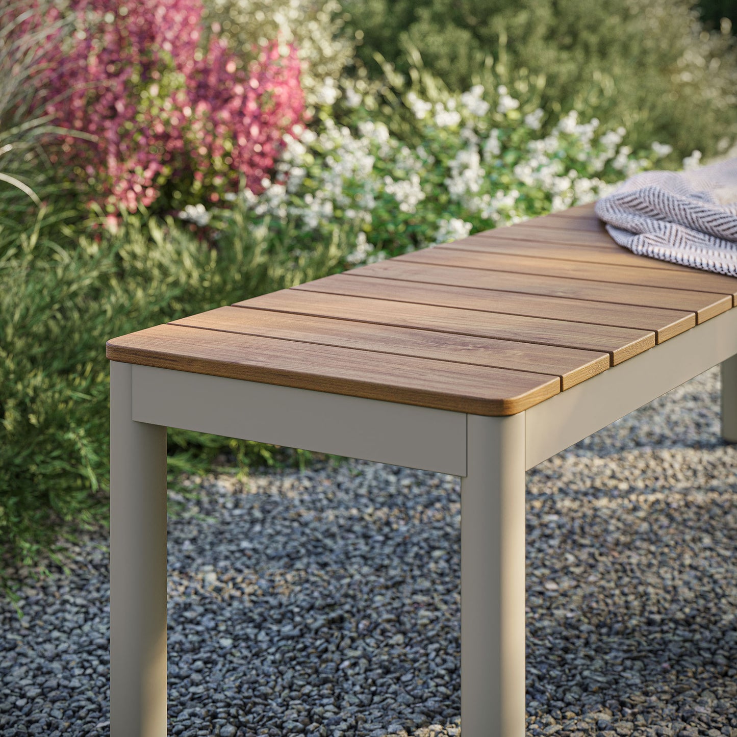 Finn Outdoor Patio Aluminum Bench with Faux Wood Top by Modway EEI-7238 FredCo
