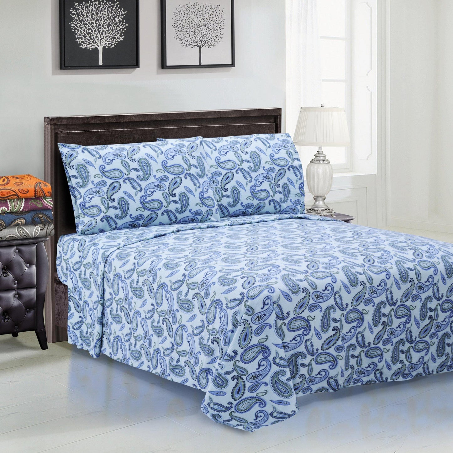 Flannel 100% Cotton All-Season Deep Pocket Paisley Sheet Set FredCo