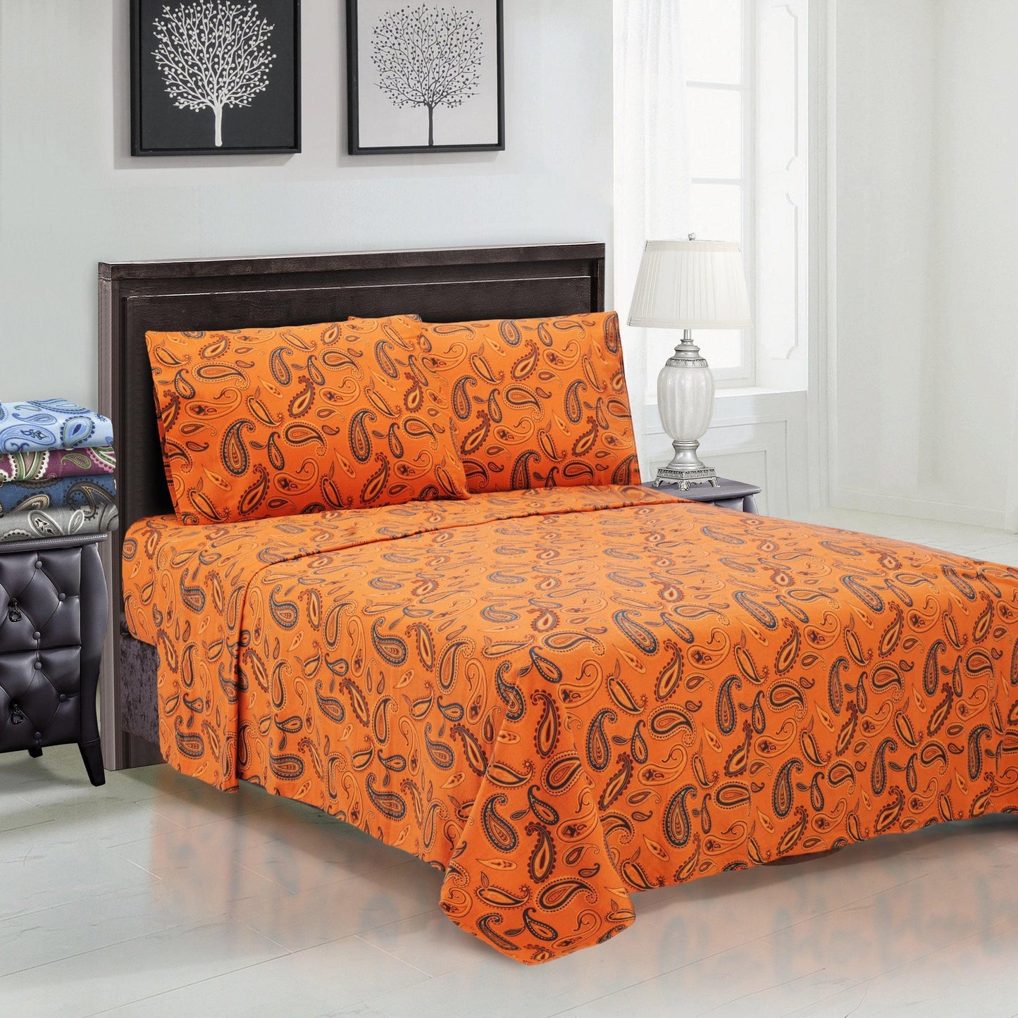 Flannel 100% Cotton All-Season Deep Pocket Paisley Sheet Set FredCo