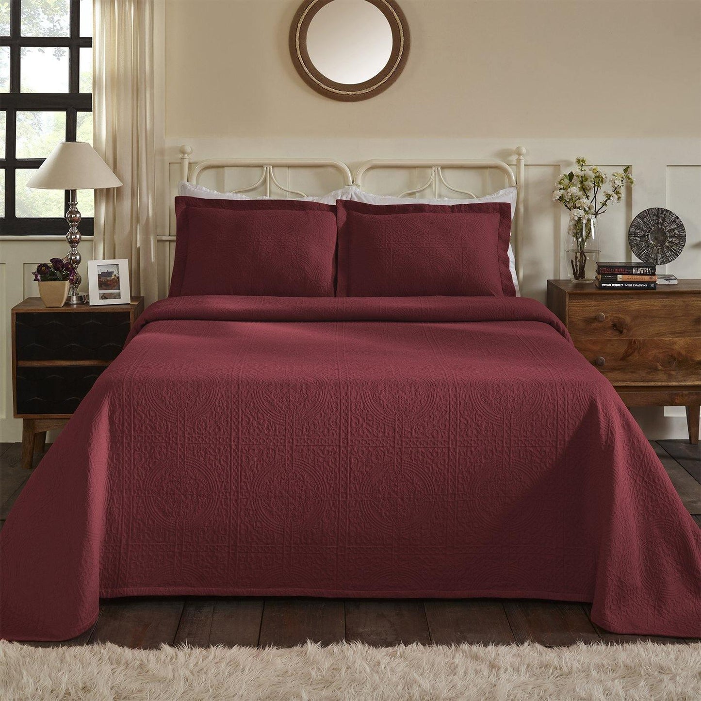 Fleur De Lis 100% Cotton Jacquard Matelassé Bedspread Set FredCo