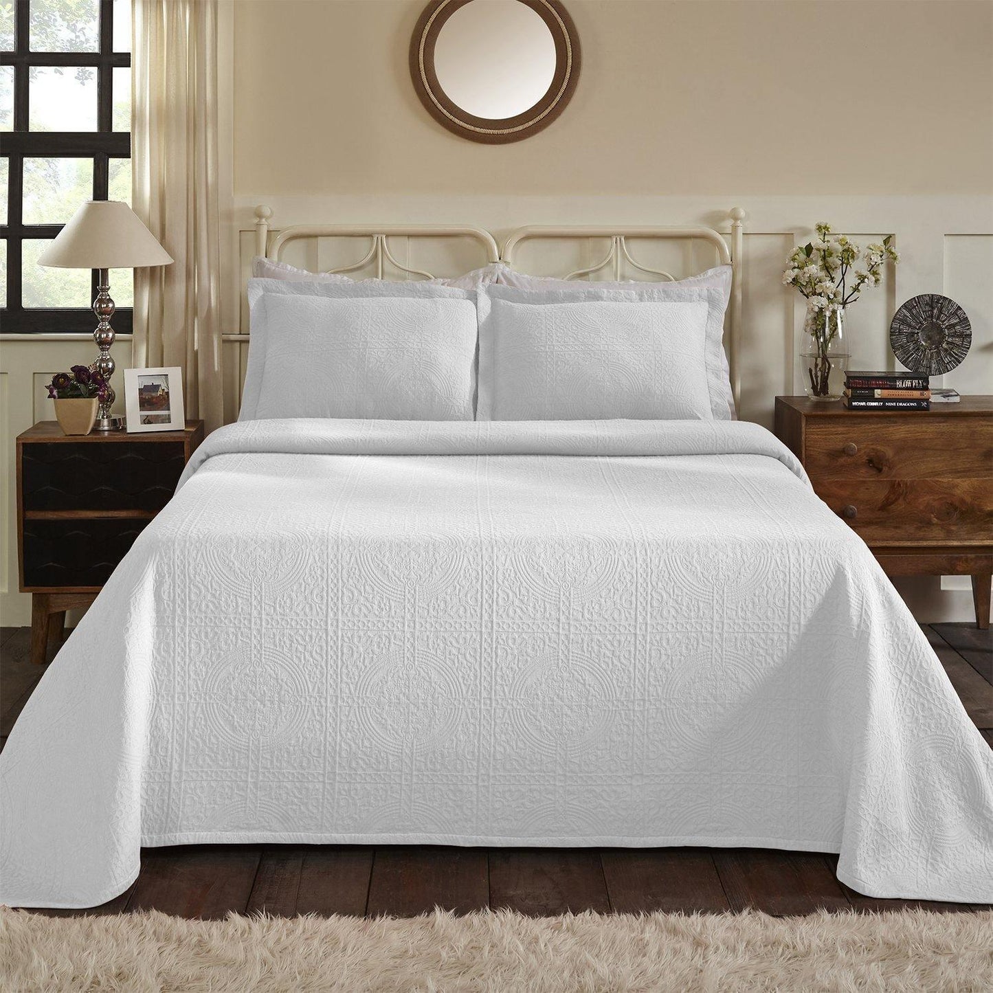 Fleur De Lis 100% Cotton Jacquard Matelassé Bedspread Set FredCo