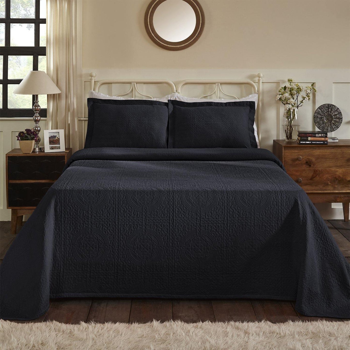 Fleur De Lis 100% Cotton Jacquard Matelassé Bedspread Set FredCo