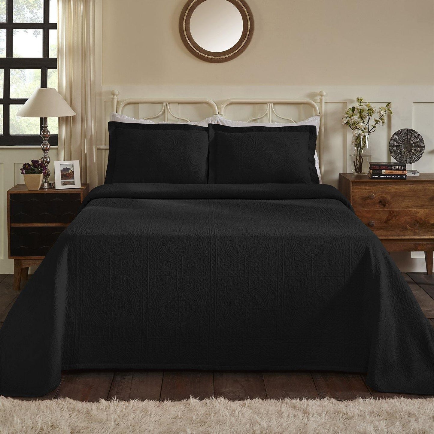 Fleur De Lis 100% Cotton Jacquard Matelassé Bedspread Set FredCo