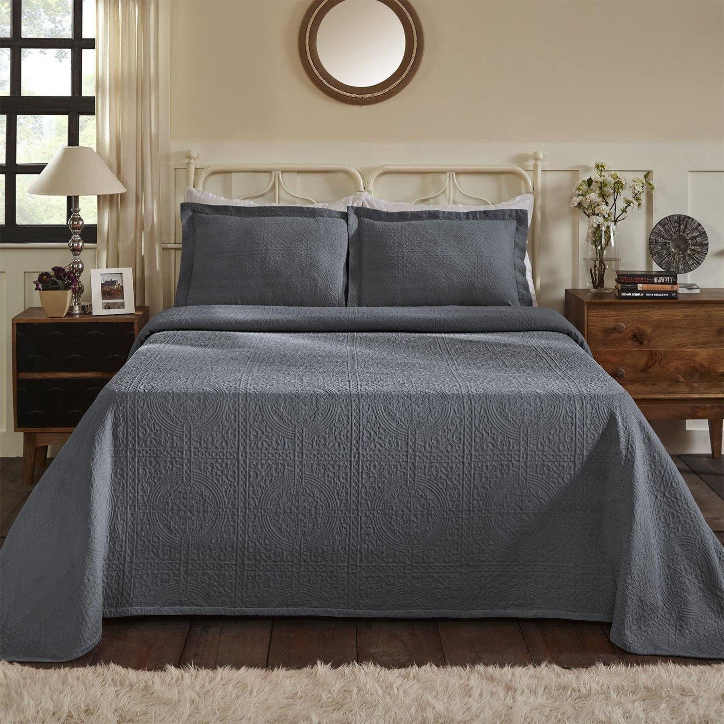 Fleur De Lis 100% Cotton Jacquard Matelassé Bedspread Set FredCo