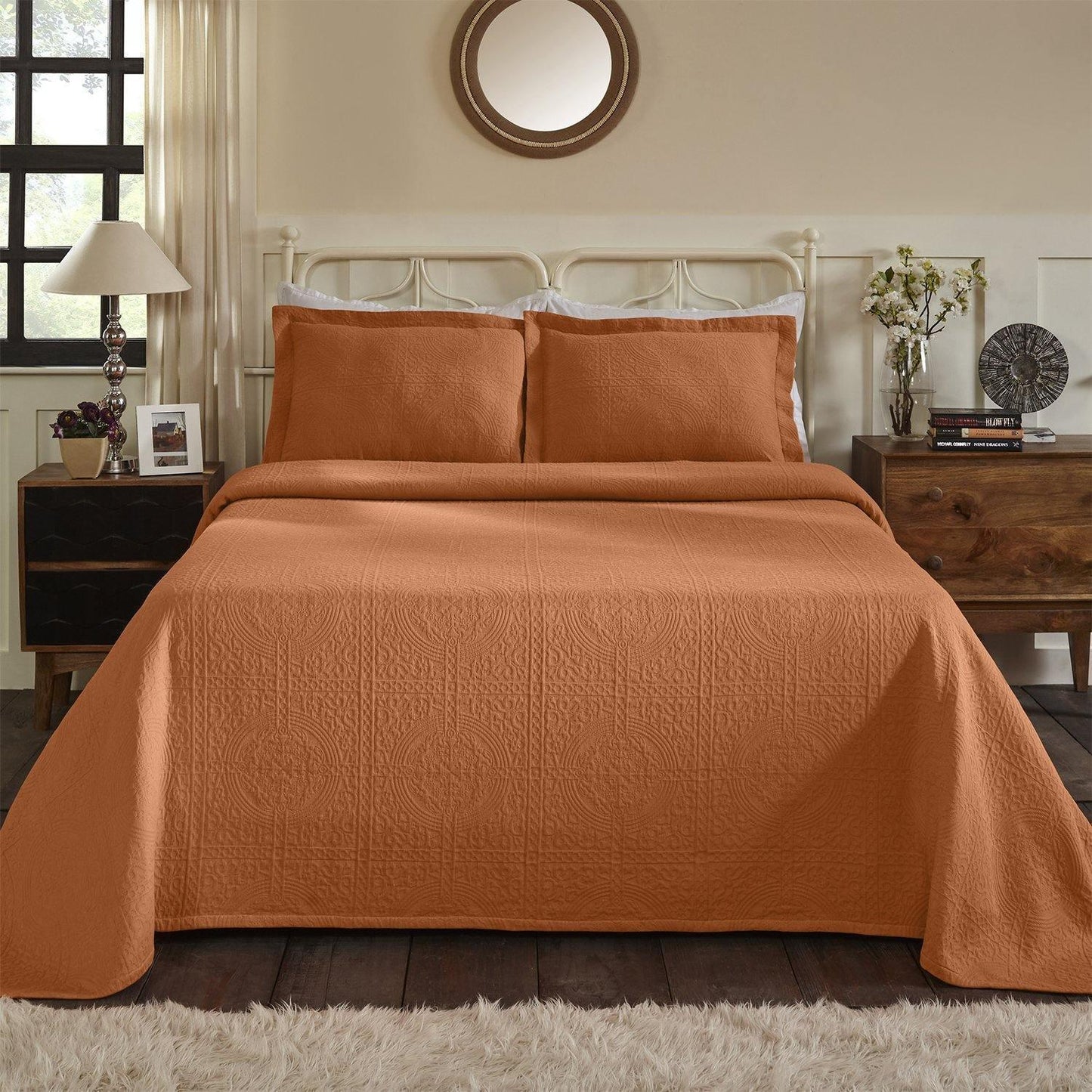 Fleur De Lis 100% Cotton Jacquard Matelassé Bedspread Set FredCo