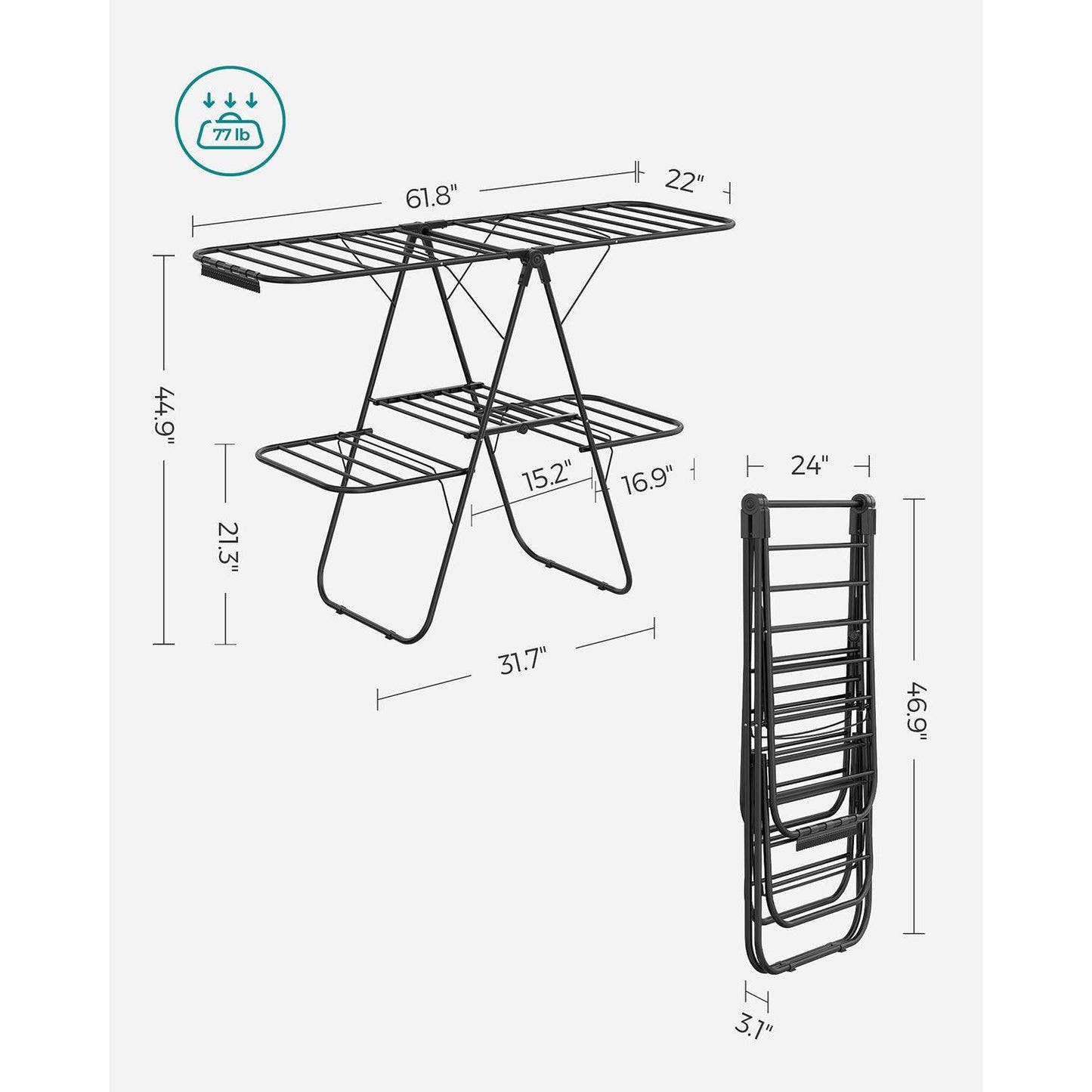 Foldable 2-Level Laundry Drying Rack Black FredCo