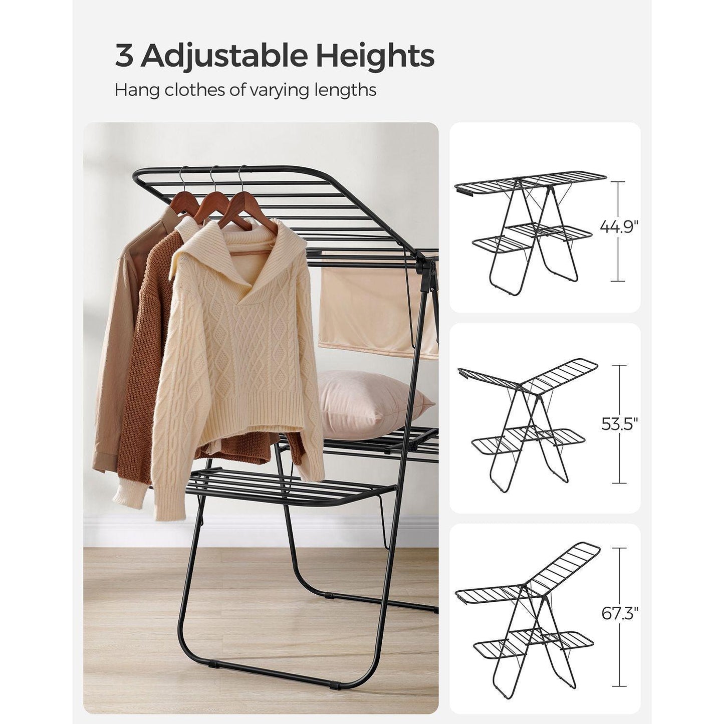 Foldable 2-Level Laundry Drying Rack Black FredCo