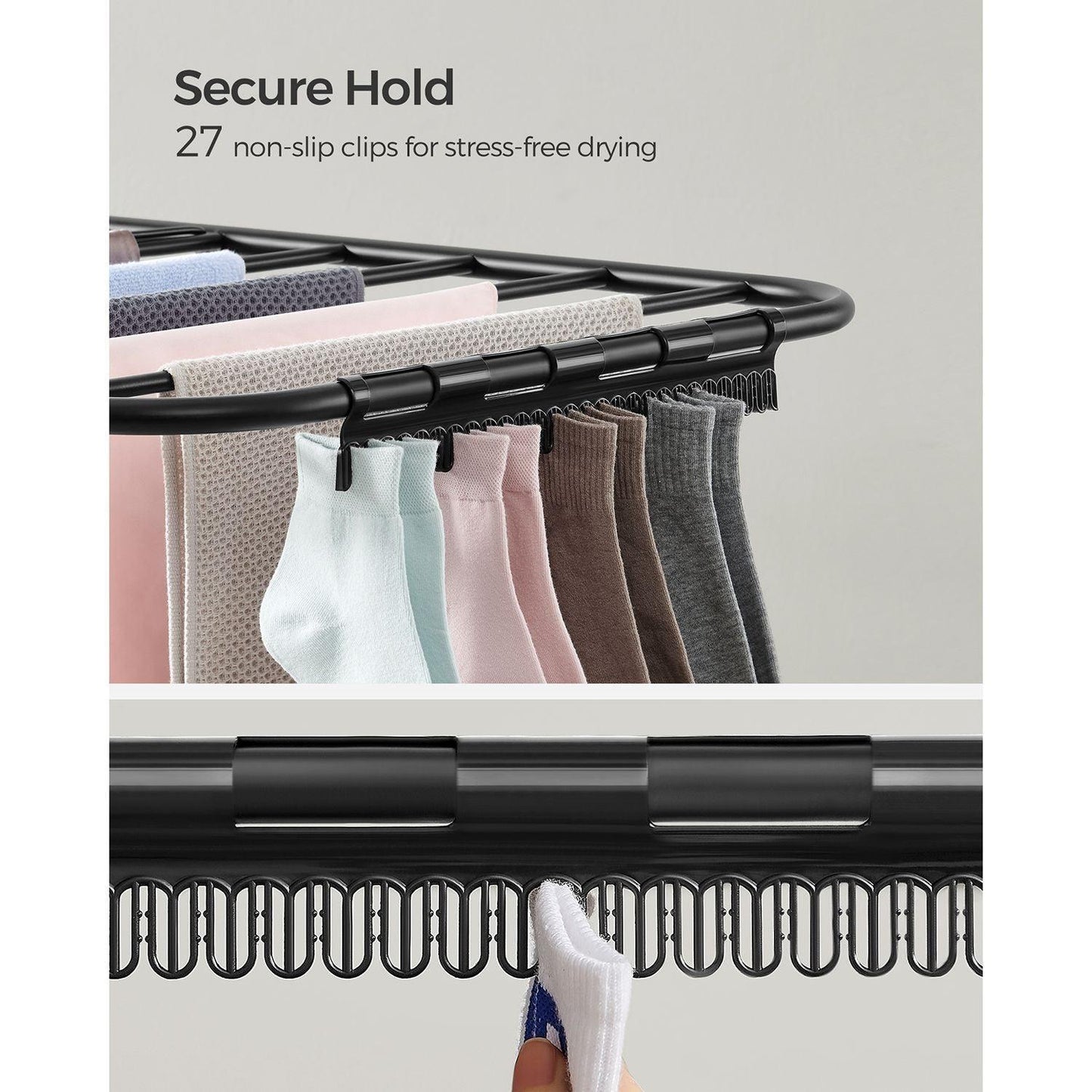 Foldable 2-Level Laundry Drying Rack Black FredCo