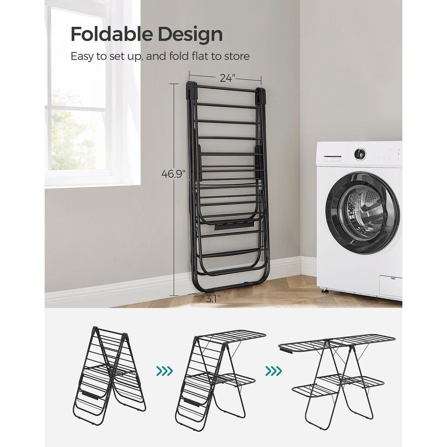Foldable 2-Level Laundry Drying Rack Black FredCo