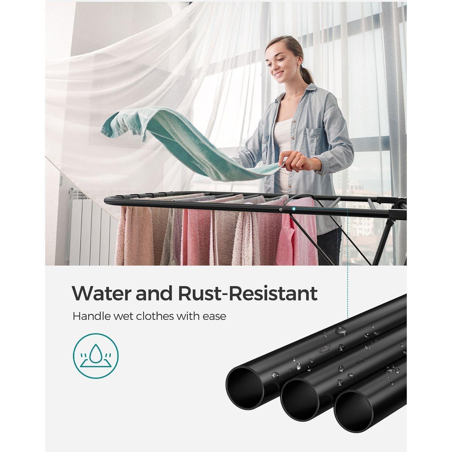 Foldable 2-Level Laundry Drying Rack Black FredCo