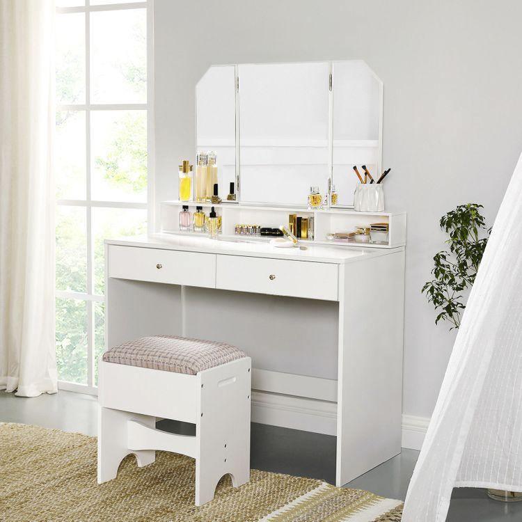 Foldable Mirror Vanity Set White FredCo