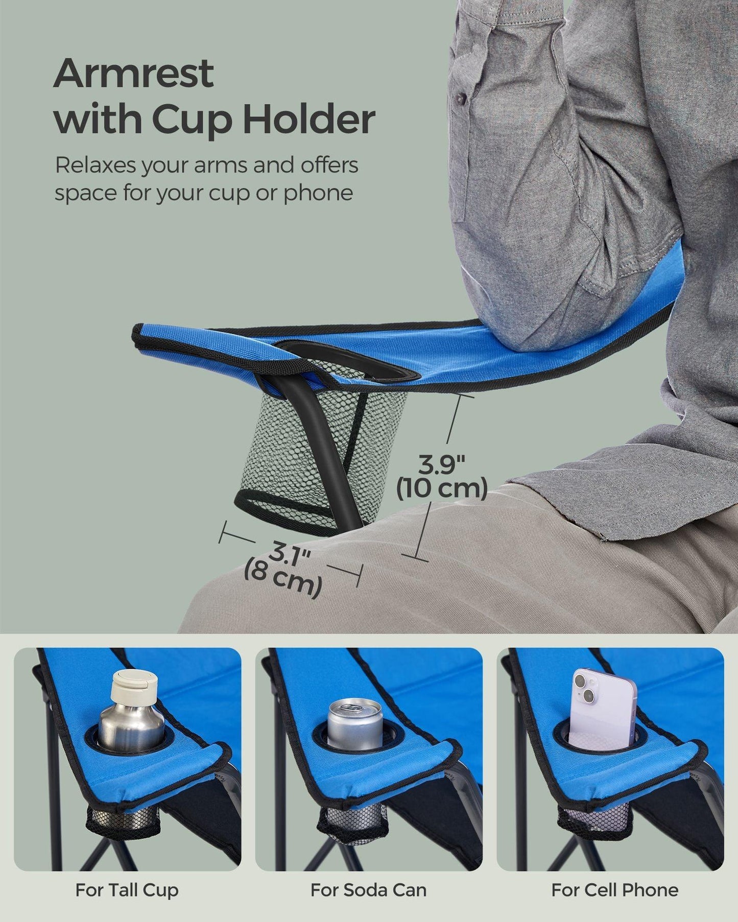 Folding Camping Chair Max. Capacity 551 lb Blue and Black FredCo