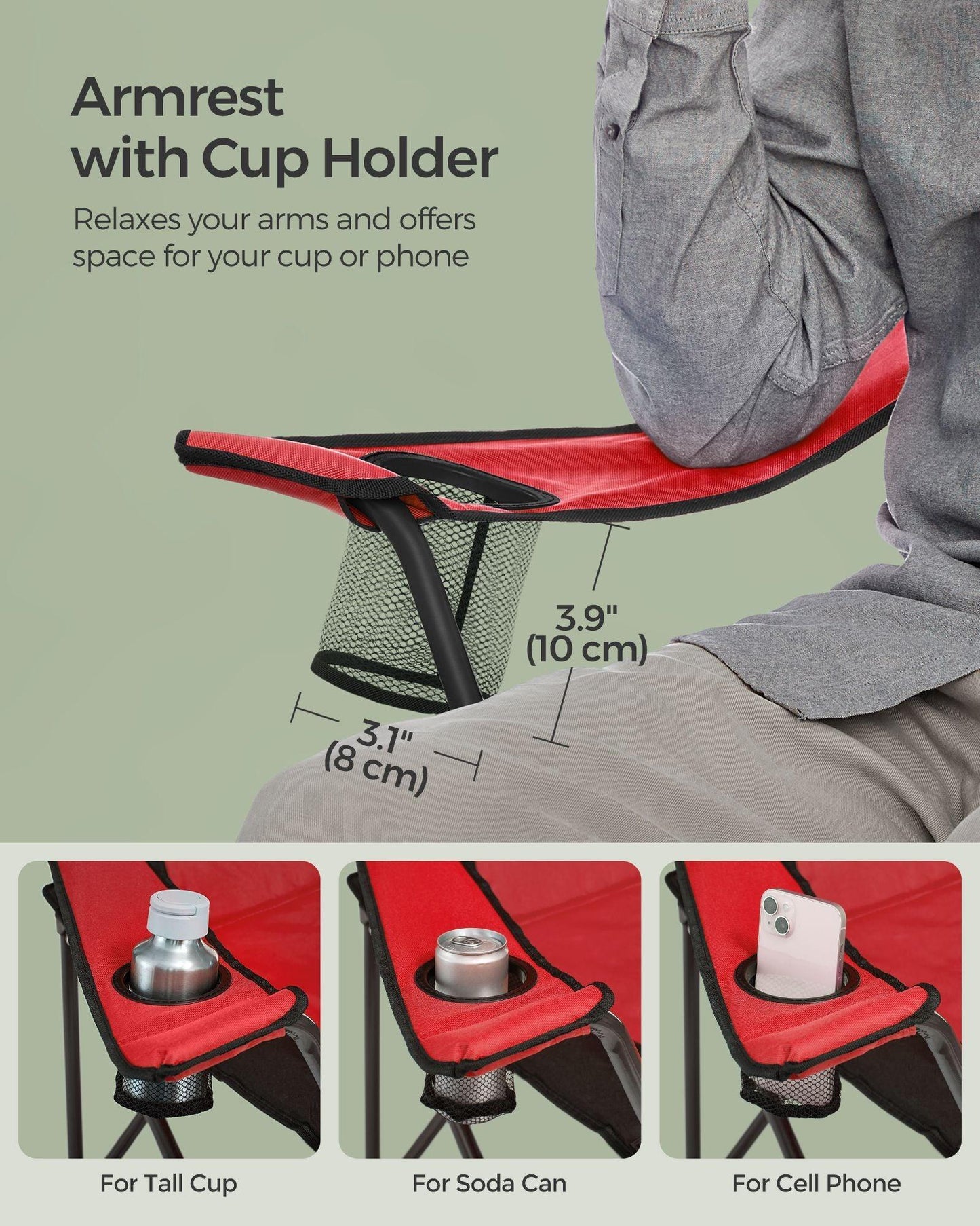 Folding Camping Chair Max. Capacity 551 lb Red and Black FredCo
